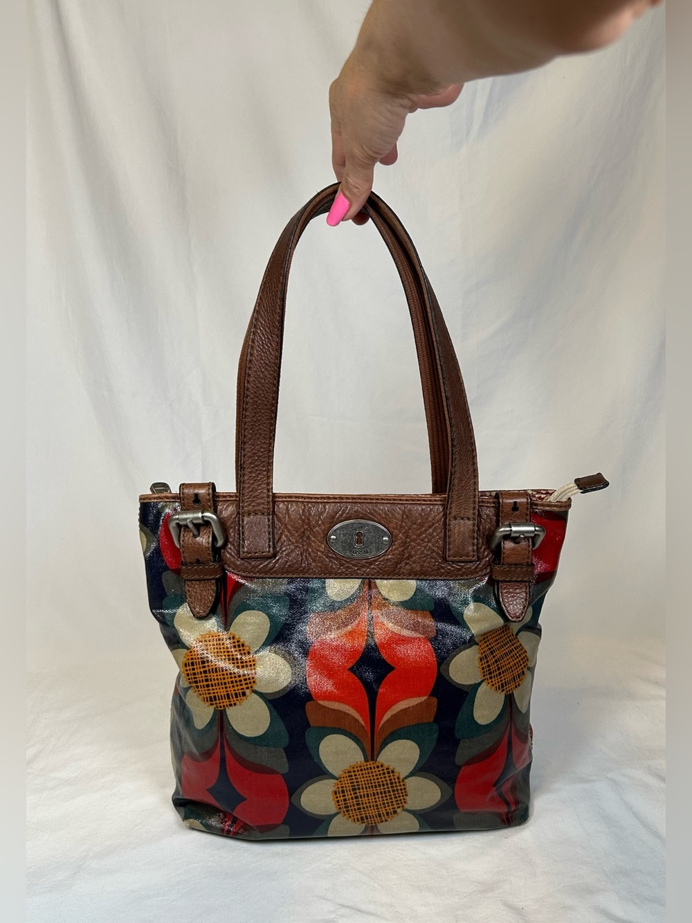 Fossil Key-Per Multicolor Floral Coated Canvas Tote Bag